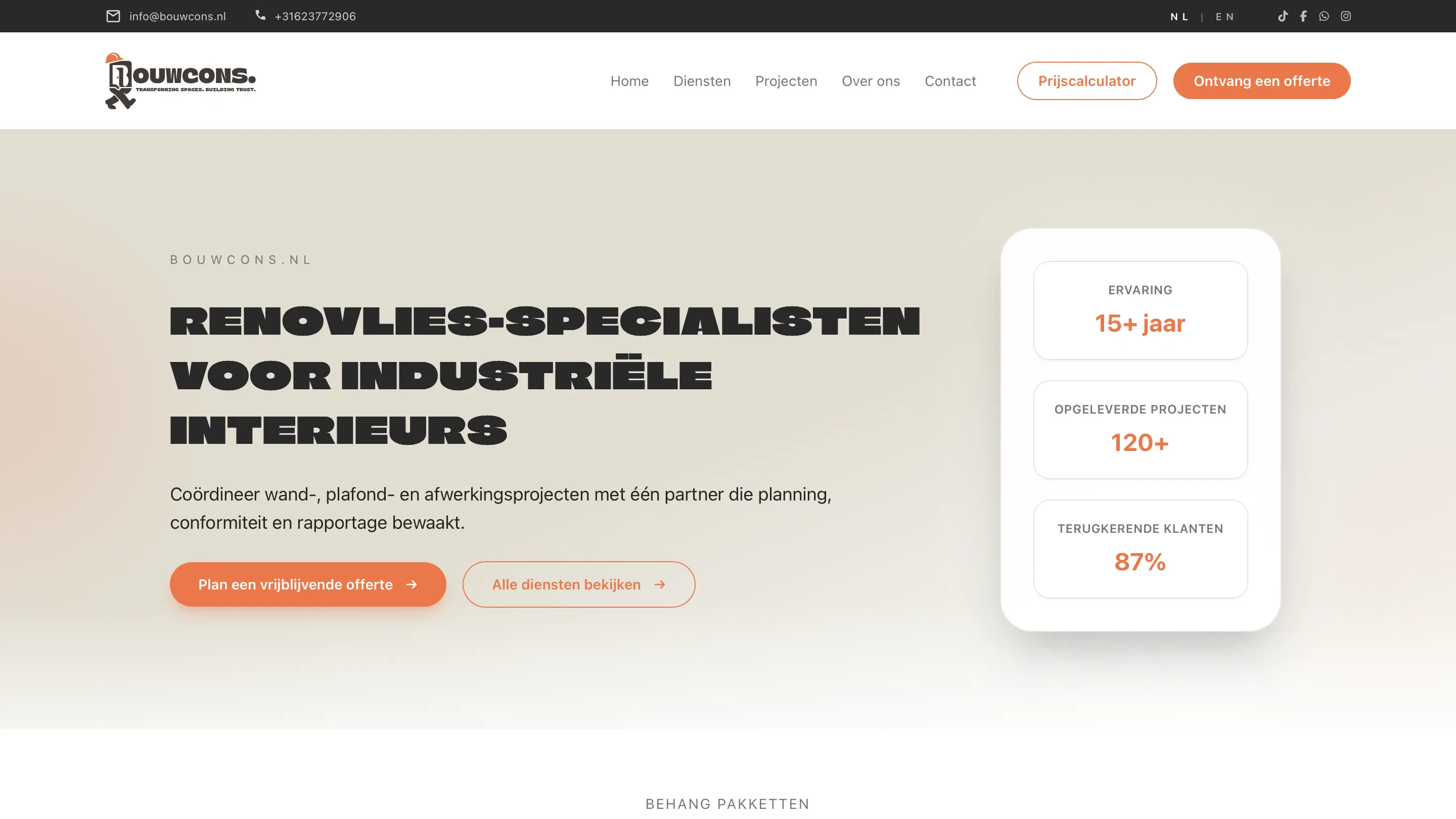 Bouwcons.nl – Website prezentare servicii construcții & finisaje