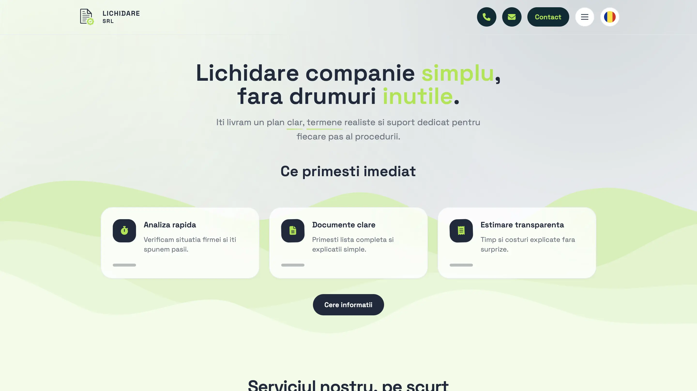 Lichidare SRL – Landing page dedicat serviciilor de lichidare companii și consultanță juridică în Republica Moldova